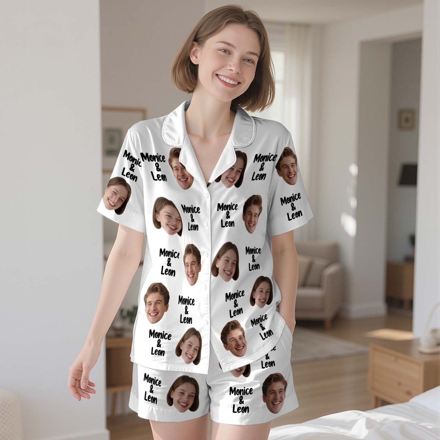 Custom Short Pajamas with Face and Name,Customized Pajama Set For Men/Women,Personalized Short Sleeve Family Pajama Set,Birthday/Party Gifts - MyFacepajamasAU