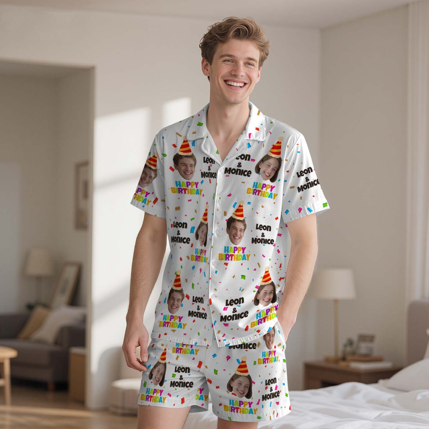 Custom Short Pajamas with Face and Name,Customized Pajama Set For Men/Women,Personalized Short Sleeve Family Pajama Set,Birthday/Party Gifts - MyFacepajamasAU