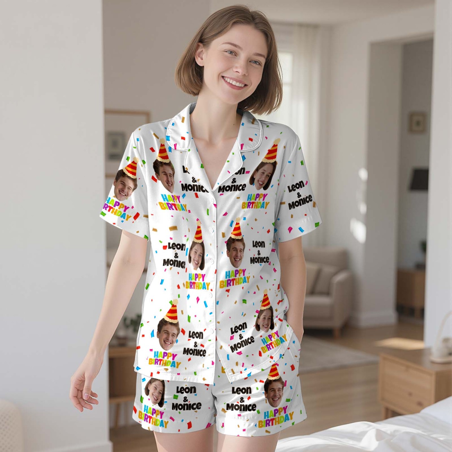Custom Short Pajamas with Face and Name,Customized Pajama Set For Men/Women,Personalized Short Sleeve Family Pajama Set,Birthday/Party Gifts - MyFacepajamasAU
