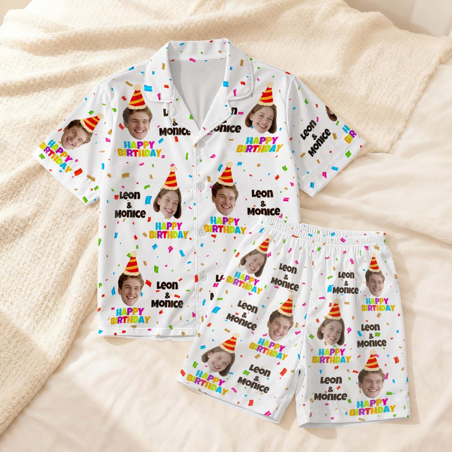 Custom Short Pajamas with Face and Name,Customized Pajama Set For Men/Women,Personalized Short Sleeve Family Pajama Set,Birthday/Party Gifts - MyFacepajamasAU