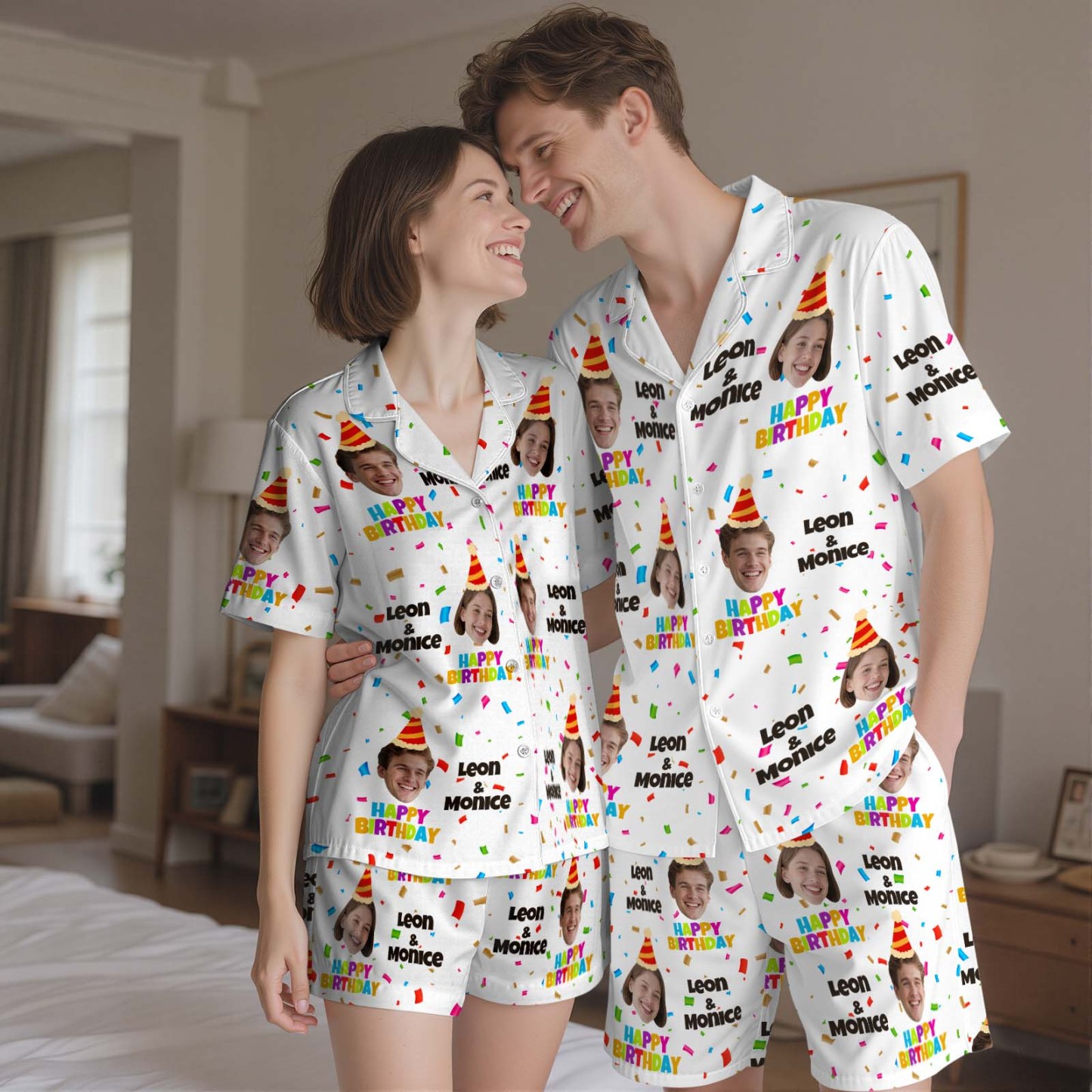 Custom Short Pajamas with Face and Name,Customized Pajama Set For Men/Women,Personalized Short Sleeve Family Pajama Set,Birthday/Party Gifts - MyFacepajamasAU