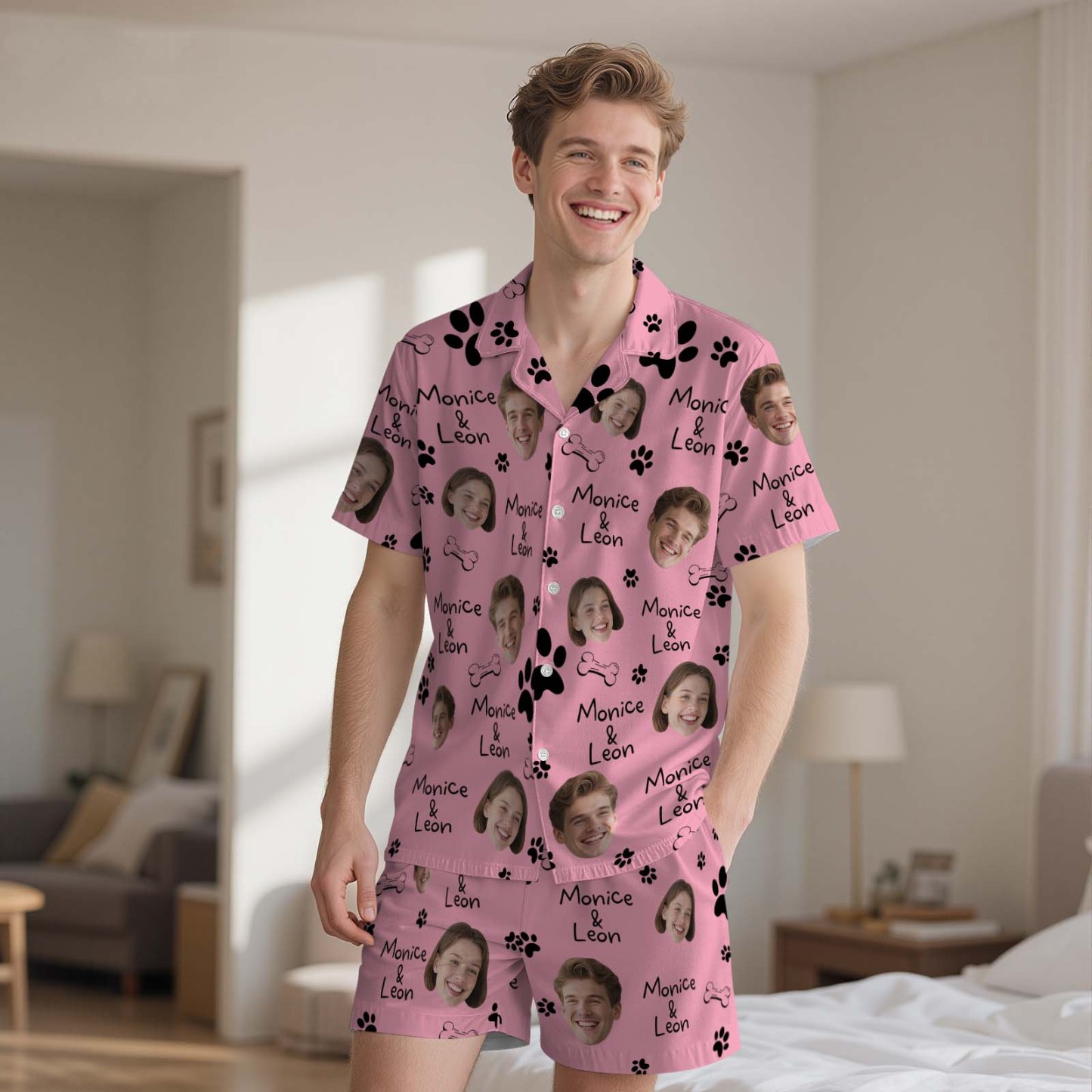 Custom Short Pajamas with Face and Name,Customized Pajama Set For Men/Women,Personalized Short Sleeve Family Pajama Set,Birthday/Party Gifts - MyFacepajamasAU