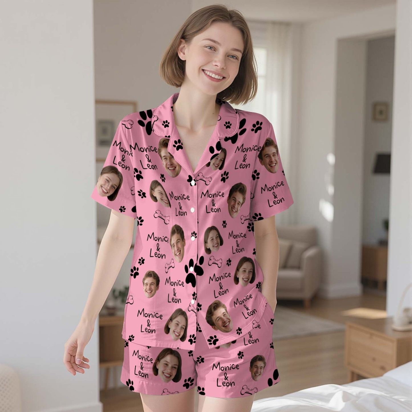 Custom Short Pajamas with Face and Name,Customized Pajama Set For Men/Women,Personalized Short Sleeve Family Pajama Set,Birthday/Party Gifts - MyFacepajamasAU