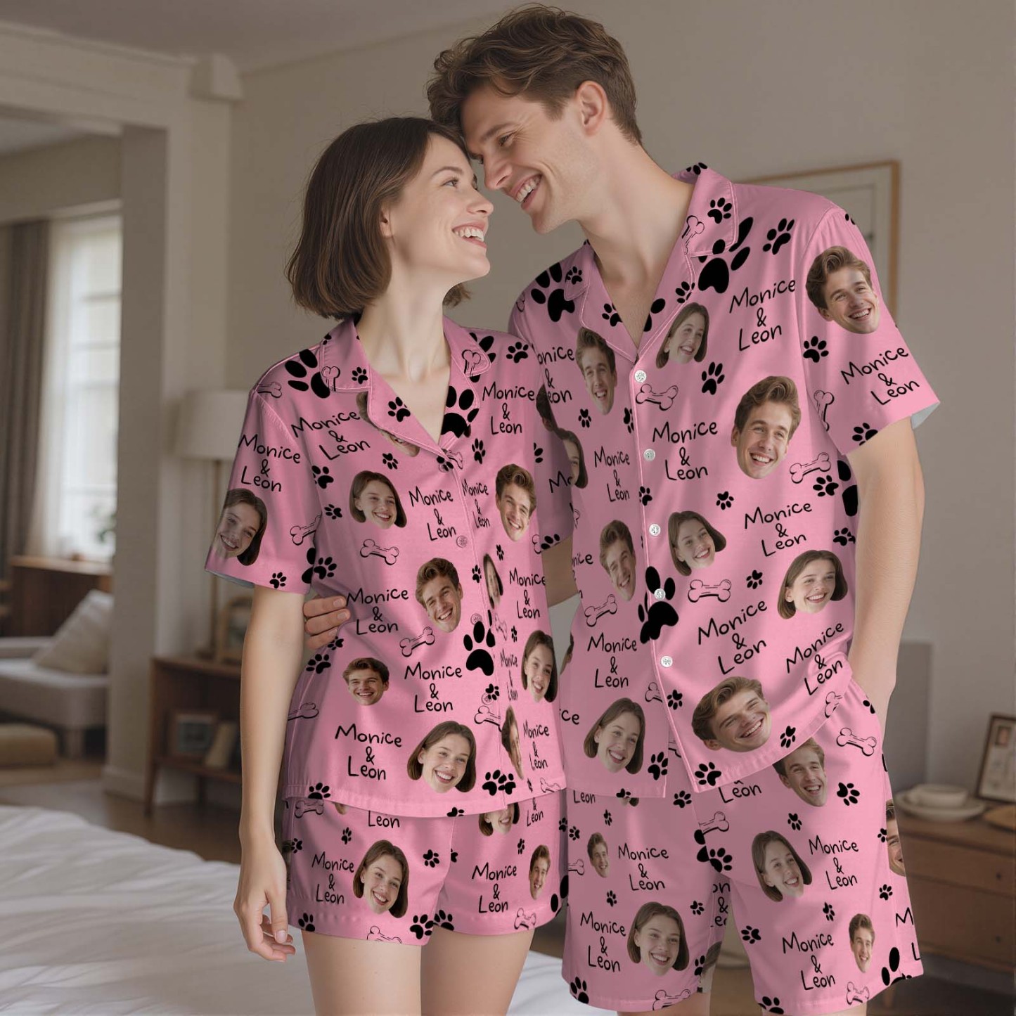 Custom Short Pajamas with Face and Name,Customized Pajama Set For Men/Women,Personalized Short Sleeve Family Pajama Set,Birthday/Party Gifts - MyFacepajamasAU