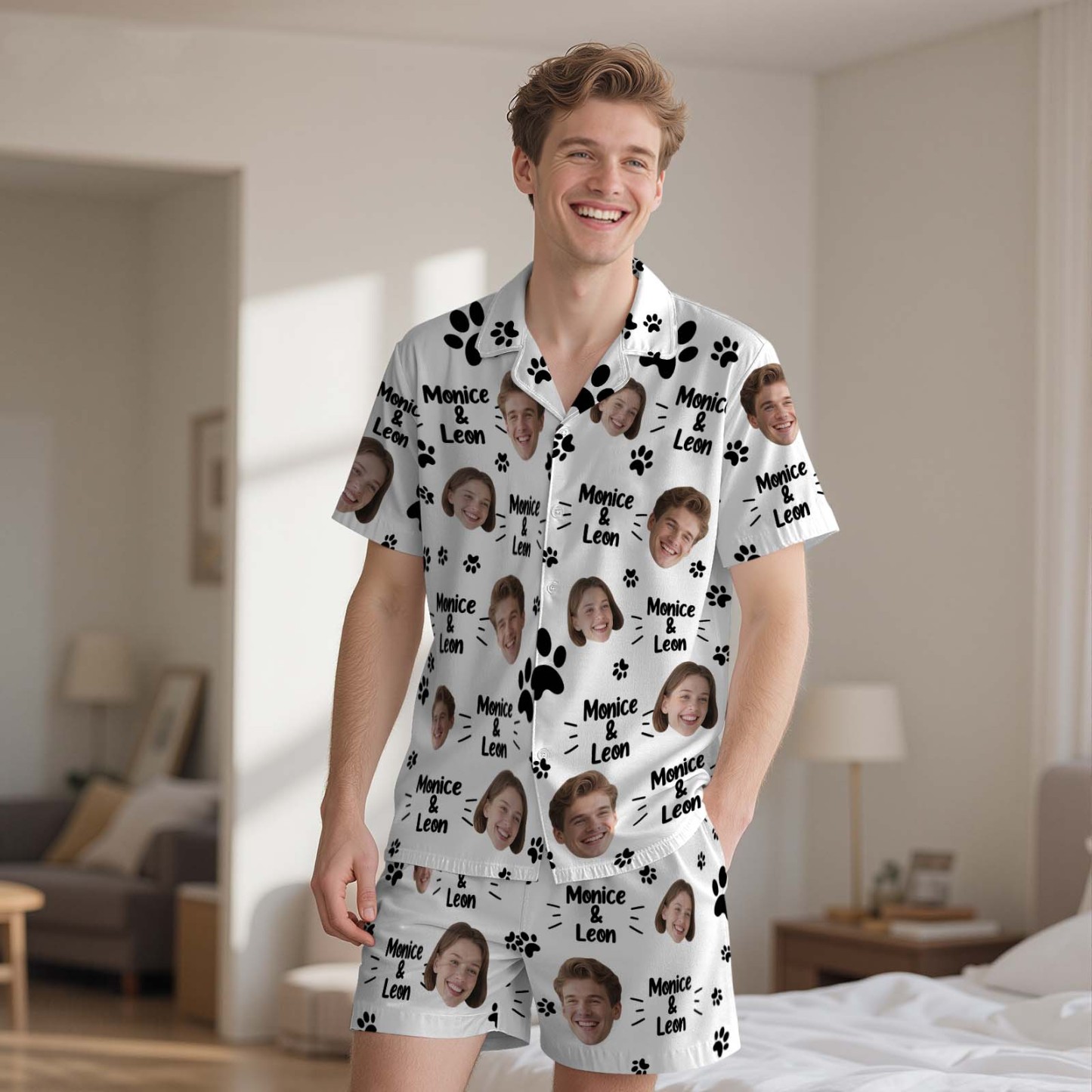 Custom Short Pajamas with Face and Name,Customized Pajama Set For Men/Women,Personalized Short Sleeve Family Pajama Set,Birthday/Party Gifts - MyFacepajamasAU