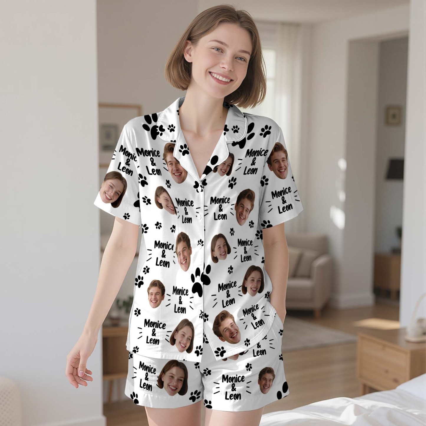 Custom Short Pajamas with Face and Name,Customized Pajama Set For Men/Women,Personalized Short Sleeve Family Pajama Set,Birthday/Party Gifts - MyFacepajamasAU
