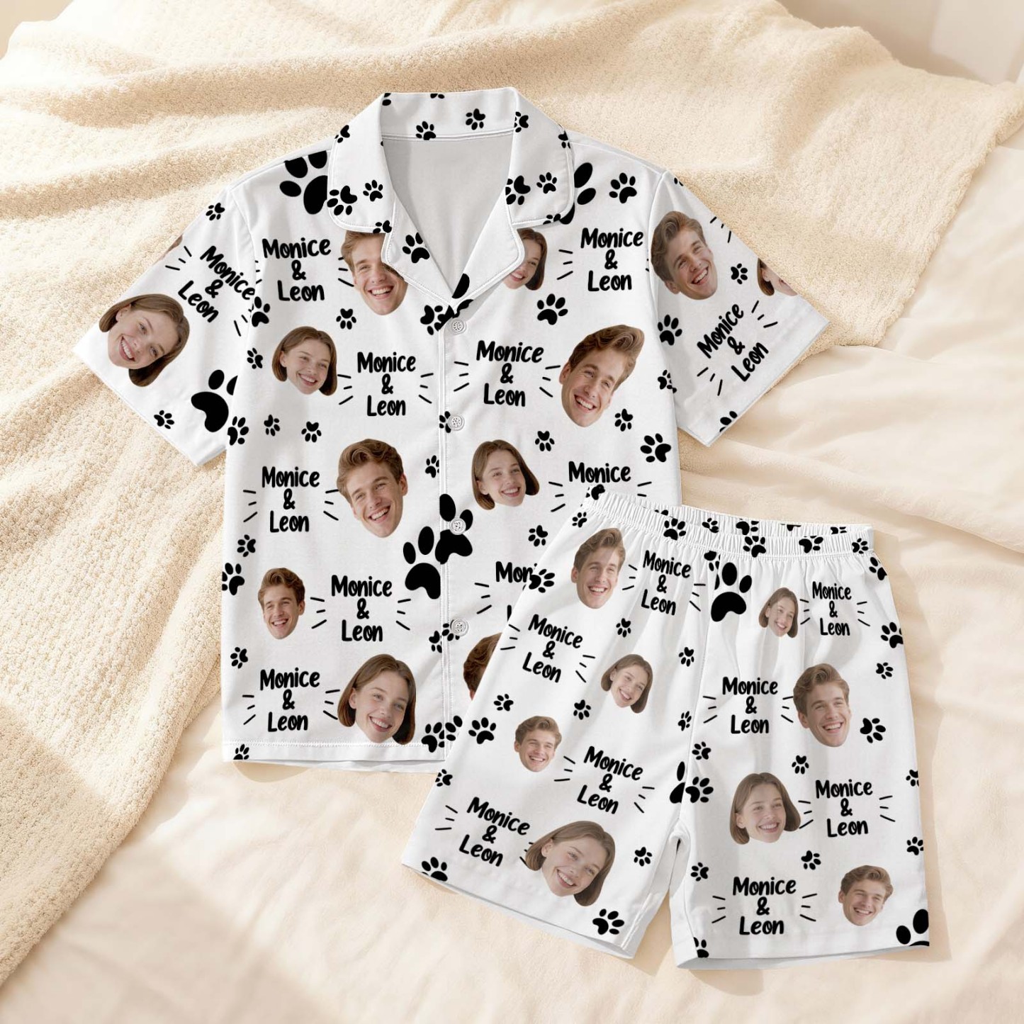 Custom Short Pajamas with Face and Name,Customized Pajama Set For Men/Women,Personalized Short Sleeve Family Pajama Set,Birthday/Party Gifts - MyFacepajamasAU