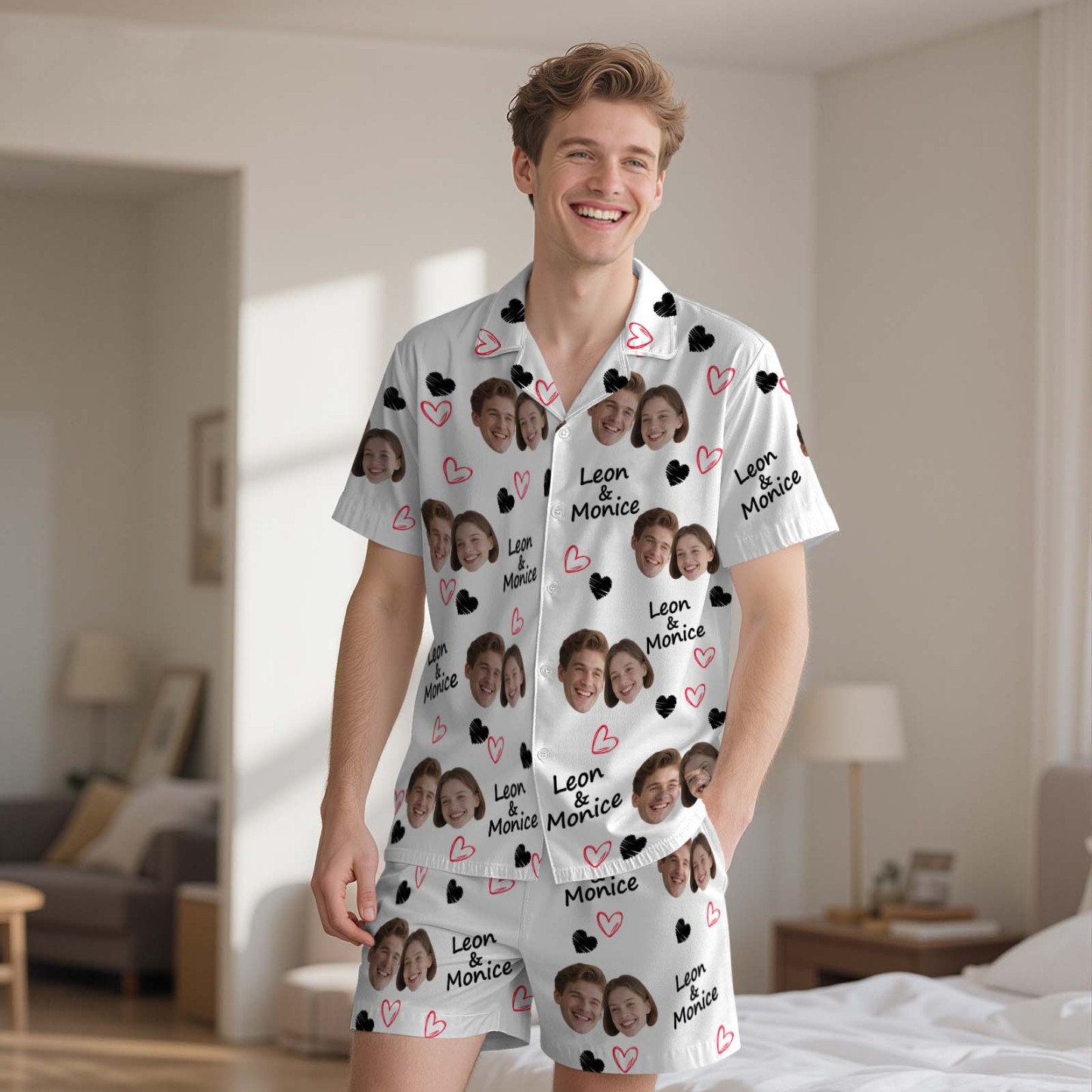 Custom Short Pajamas with Face and Name,Customized Pajama Set For Men/Women,Personalized Short Sleeve Family Pajama Set,Birthday/Party Gifts - MyFacepajamasAU