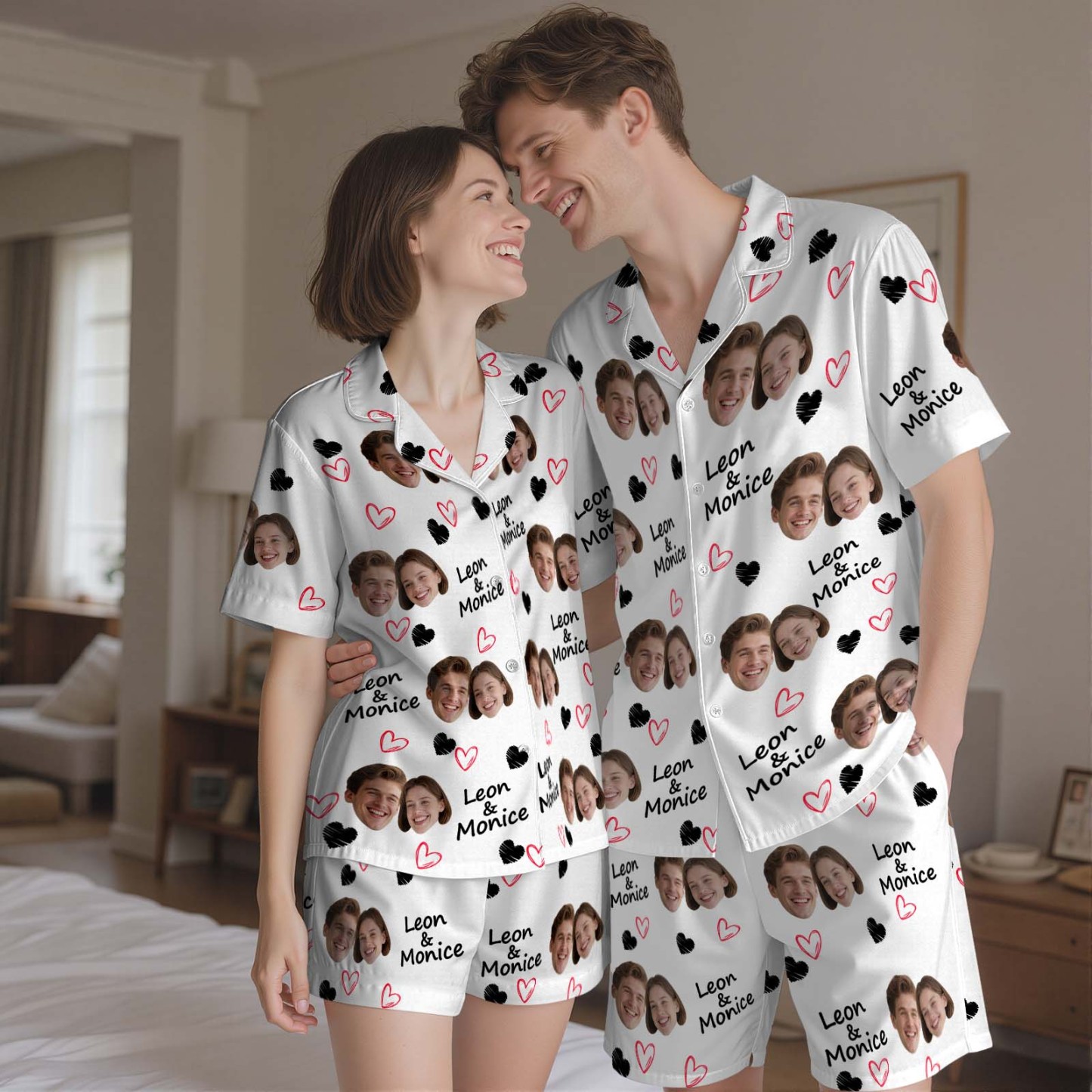 Custom Short Pajamas with Face and Name,Customized Pajama Set For Men/Women,Personalized Short Sleeve Family Pajama Set,Birthday/Party Gifts - MyFacepajamasAU