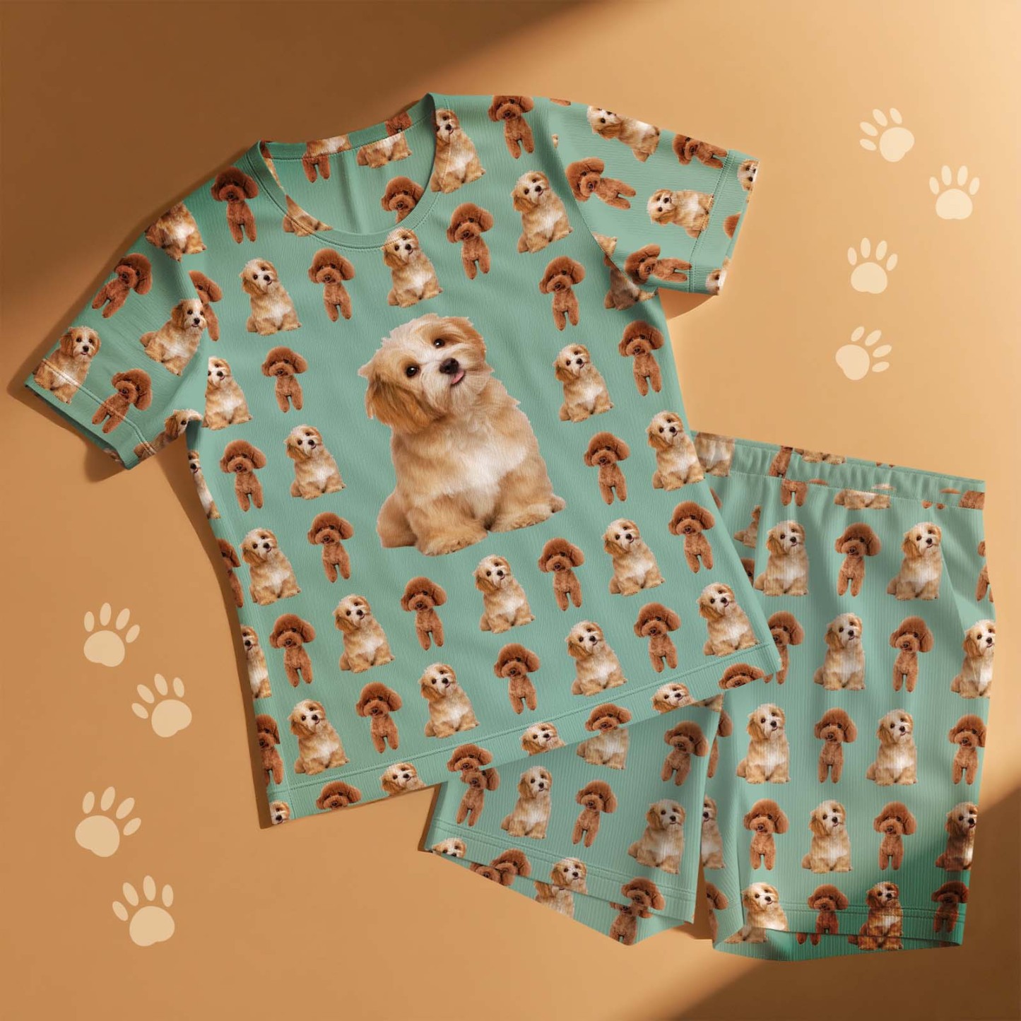 Custom Round-neck Short Pajamas with Face and Name Pet,Customized Pajama Set For Child - 