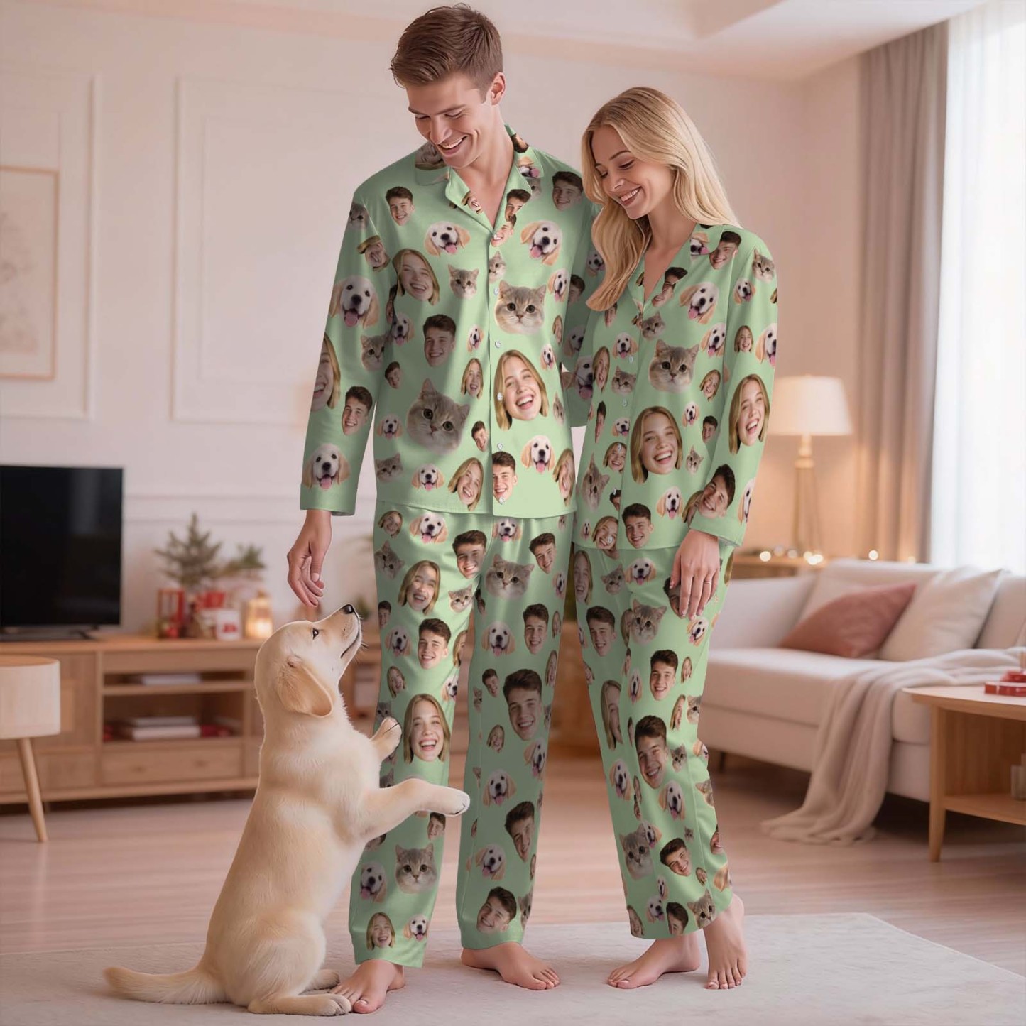 Custom Face Pajama Set,Christmas Pajamas,Personalized Photo Pajamas,Men Women Pajamas Bridal Party Birthday Anniversary Day Gifts,dog gifts - 
