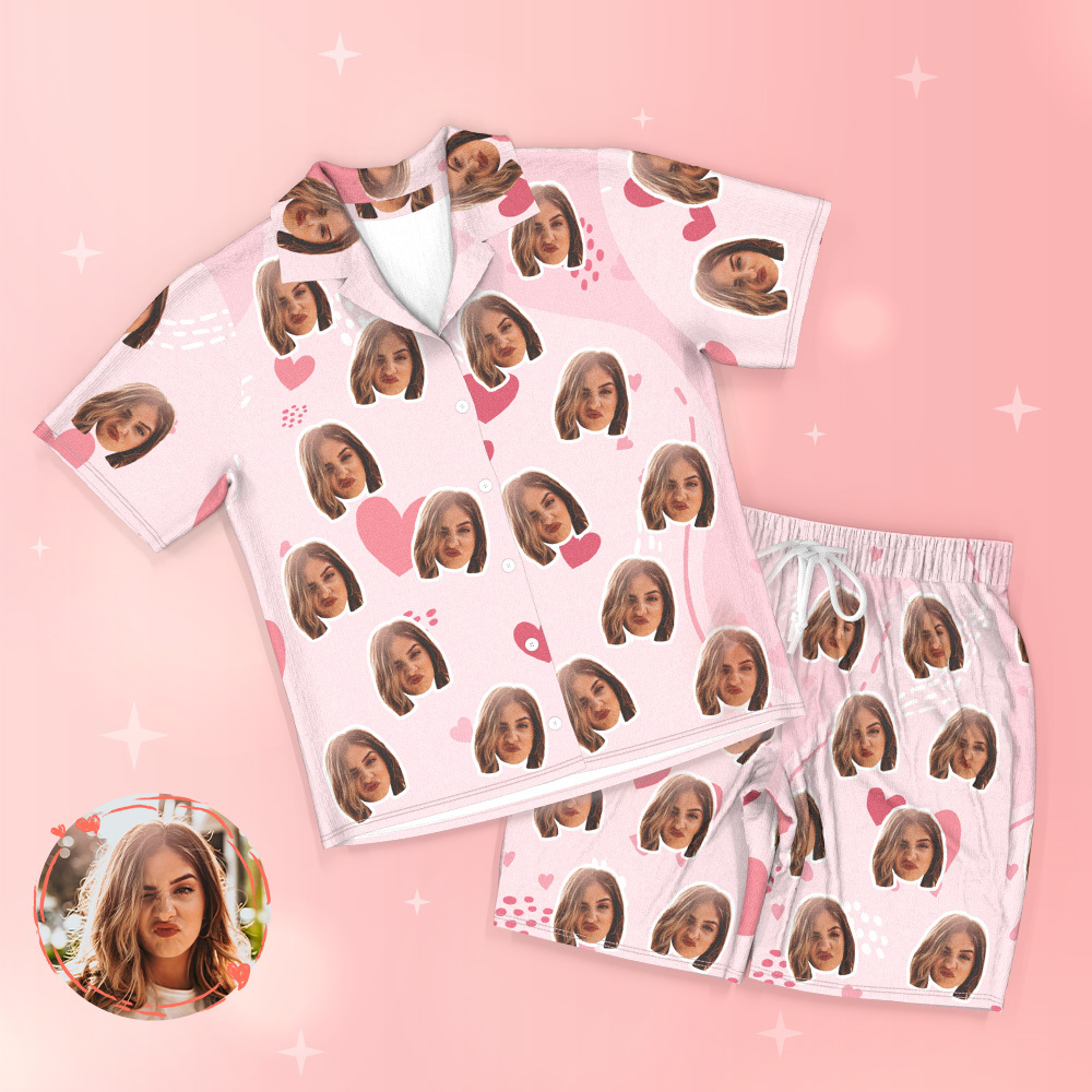 Custom Face Short Sleeved Pajamas Personalised Women's Sleepwear Love Gifts For Her