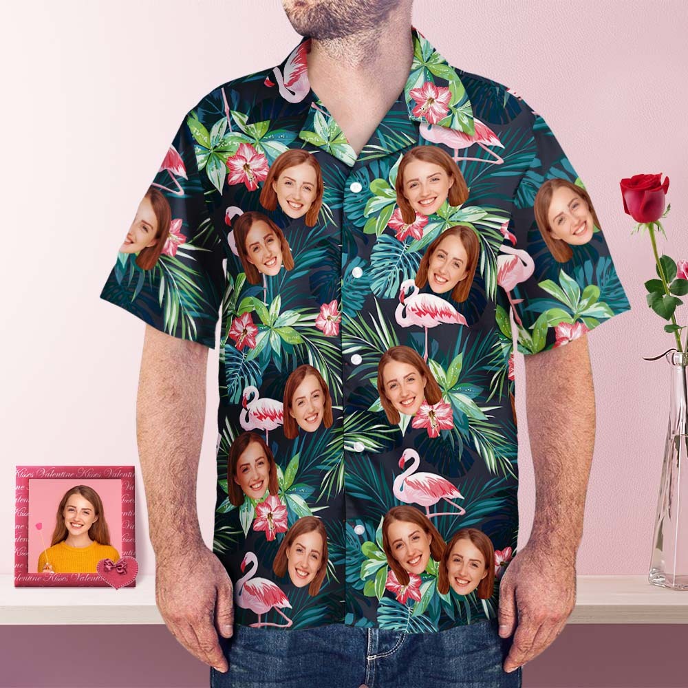 Custom Face Shirt Men's Hawaiian Shirt Flamingo Flower