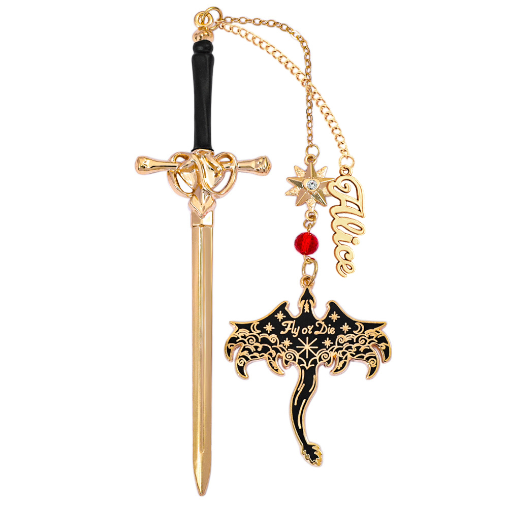 Personalized Dragon Sword Bookmark – Custom Name Fantasy Winged Dragon Metal Charm Gift for Book Lovers - 