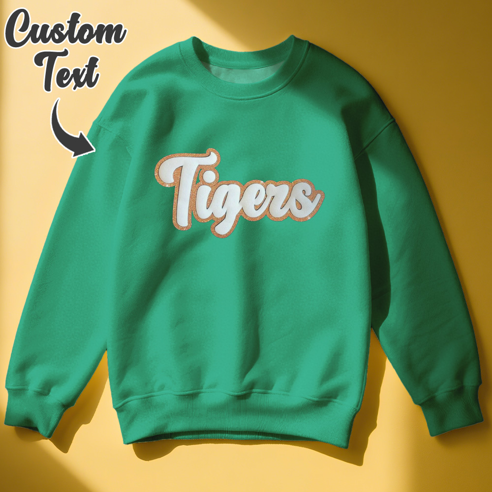 Custom Name Bubble Patch Sweatshirt Personalized 3D Puffy Text Pullover with Glitter Outline, Multiple Color Options - 