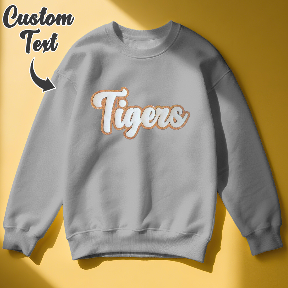 Custom Name Bubble Patch Sweatshirt Personalized 3D Puffy Text Pullover with Glitter Outline, Multiple Color Options - 