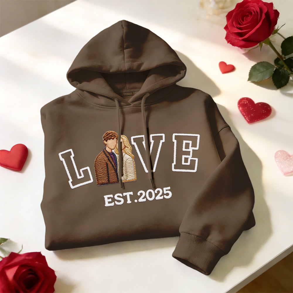 Personalized Embroidered Photo Couple LOVE Est Year Sweatshirt/Hoodie - 