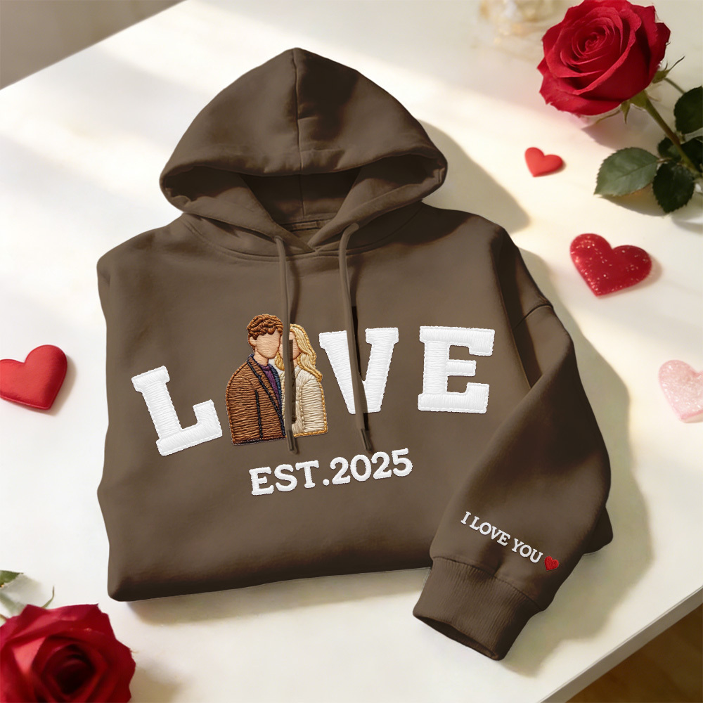 Personalized Embroidered Photo Couple LOVE Est Year Sweatshirt/Hoodie - 