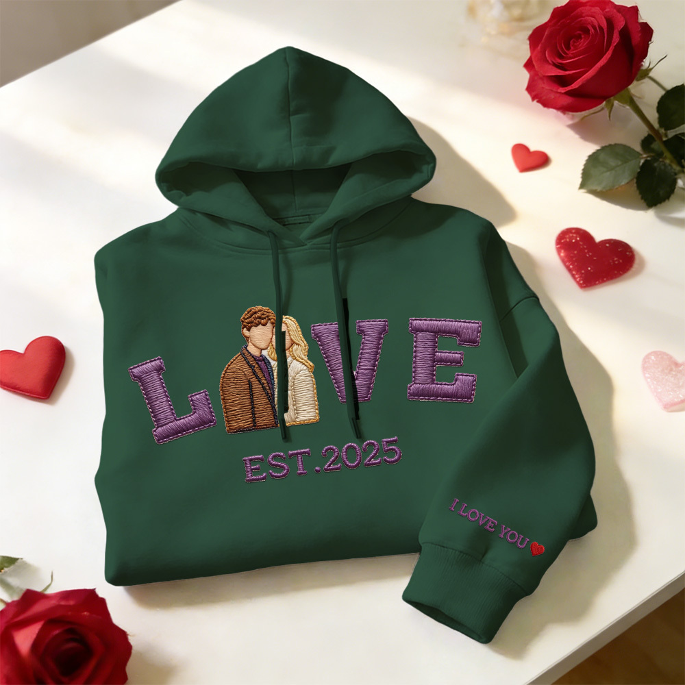 Personalized Embroidered Photo Couple LOVE Est Year Sweatshirt/Hoodie - 