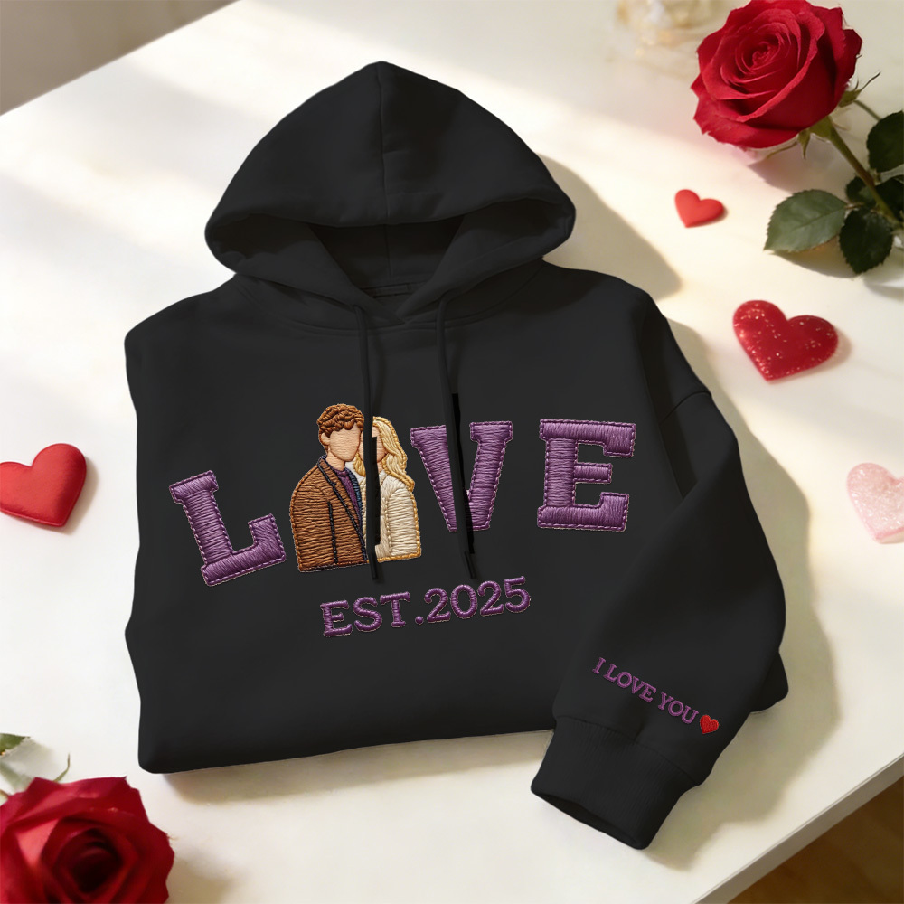 Personalized Embroidered Photo Couple LOVE Est Year Sweatshirt/Hoodie - 