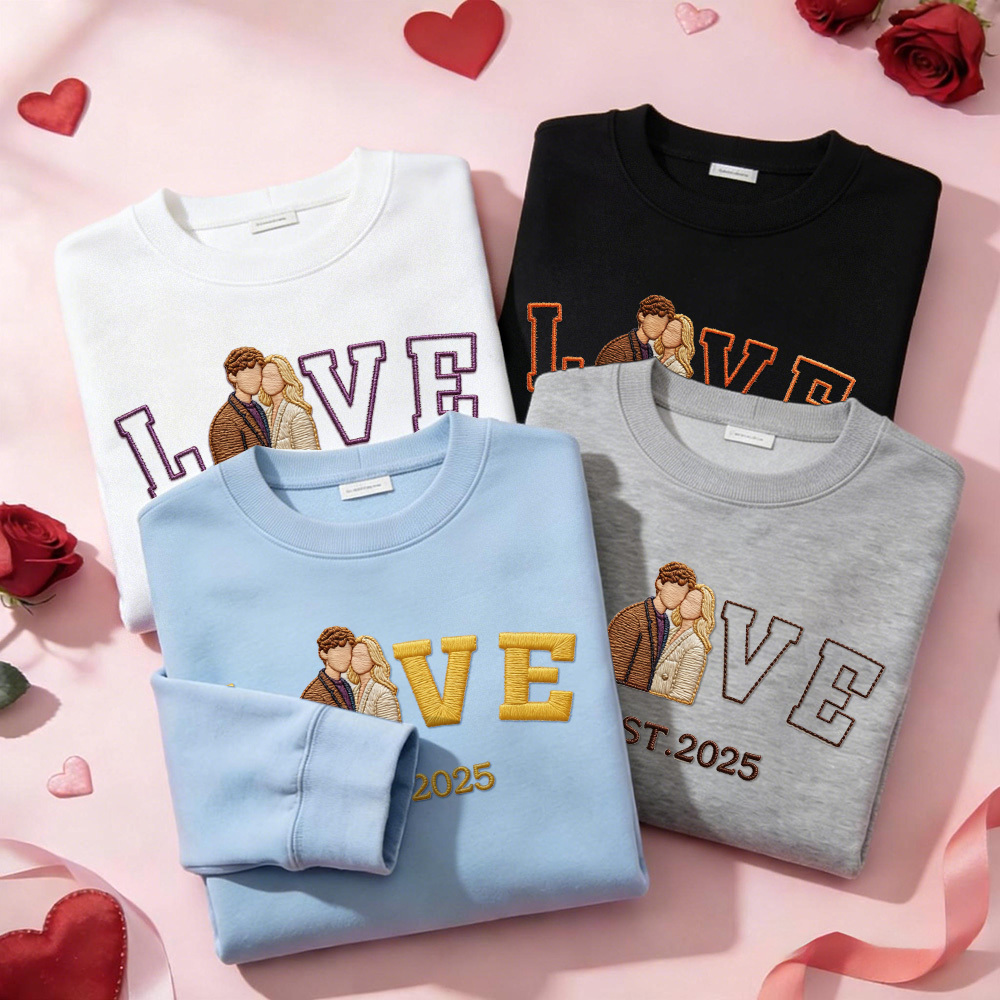 Personalized Embroidered Photo Couple LOVE Est Year Sweatshirt/Hoodie - 