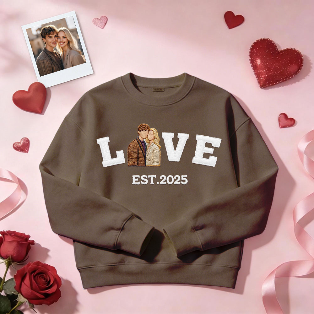 Personalized Embroidered Photo Couple LOVE Est Year Sweatshirt/Hoodie - 