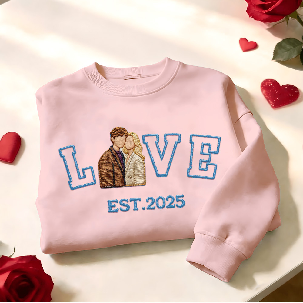 Personalized Embroidered Photo Couple LOVE Est Year Sweatshirt/Hoodie - 