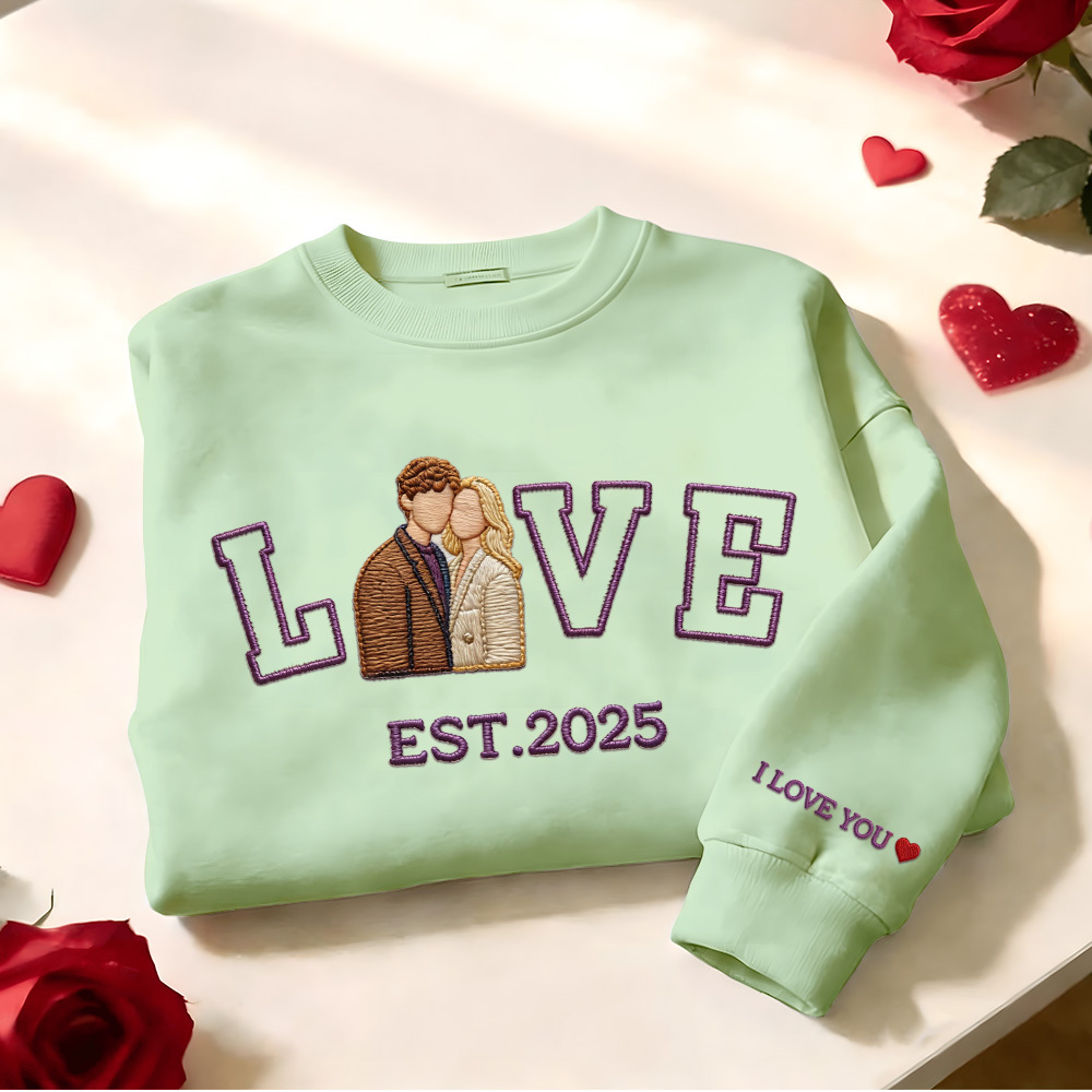 Personalized Embroidered Photo Couple LOVE Est Year Sweatshirt/Hoodie - 