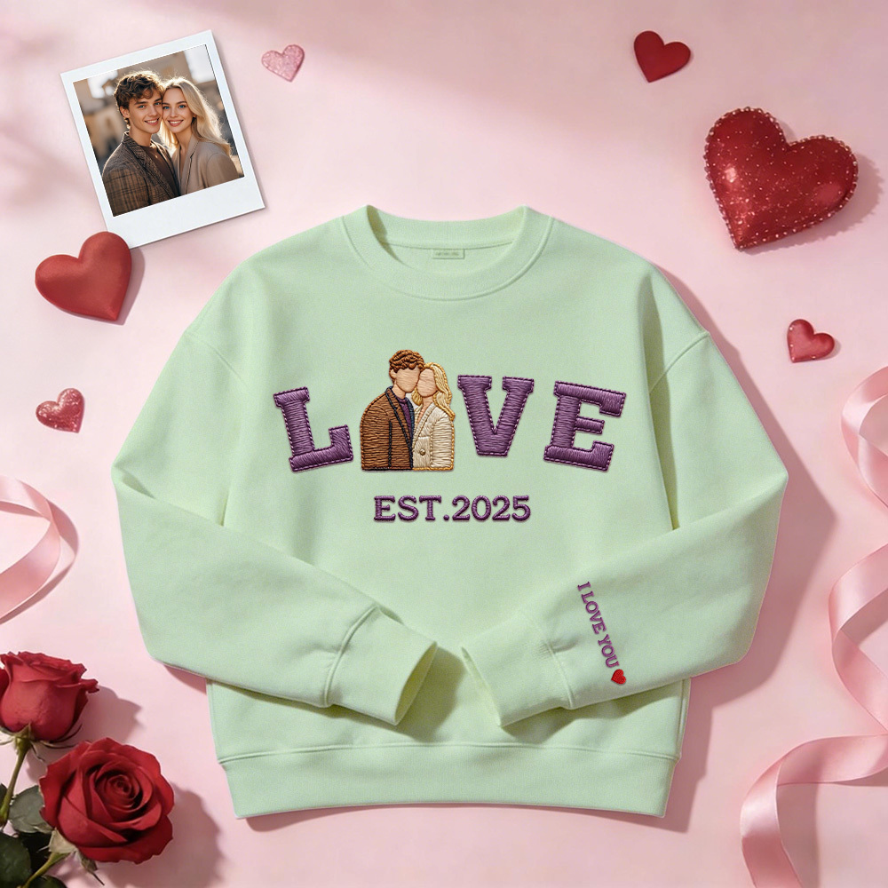Personalized Embroidered Photo Couple LOVE Est Year Sweatshirt/Hoodie - 