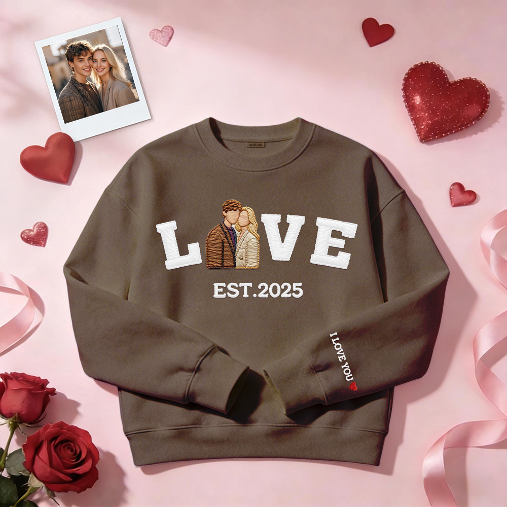 Personalized Embroidered Photo Couple LOVE Est Year Sweatshirt/Hoodie - 