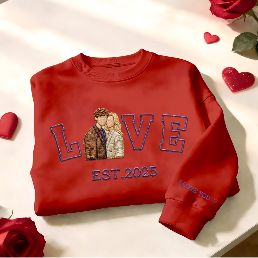 Personalized Embroidered Photo Couple LOVE Est Year Sweatshirt/Hoodie - 