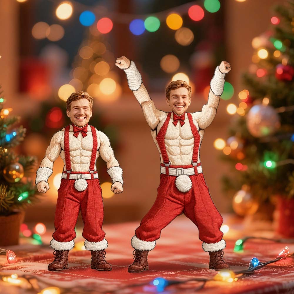 Custom Face Santa Muscle Doll Keychain Personalized Christmas Mini Figure Keychain/Doll - 