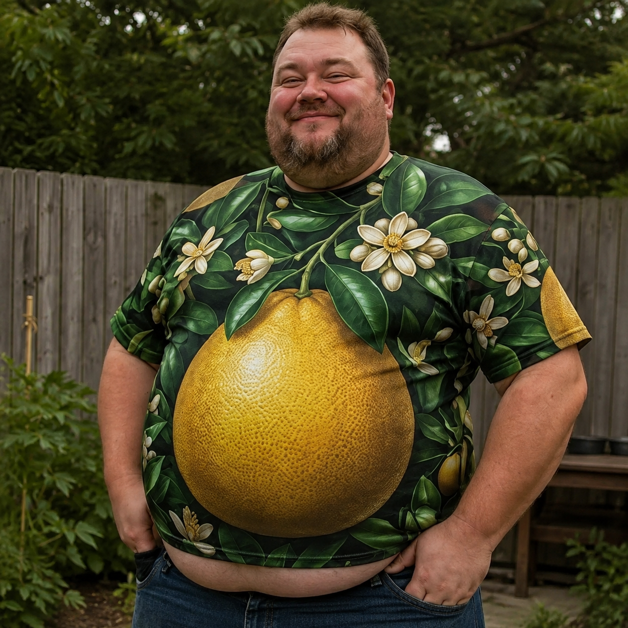Funny 3D Fruit Belly Graphic T-Shirt - Big & Tall 3D Illusion Summer Tee - 