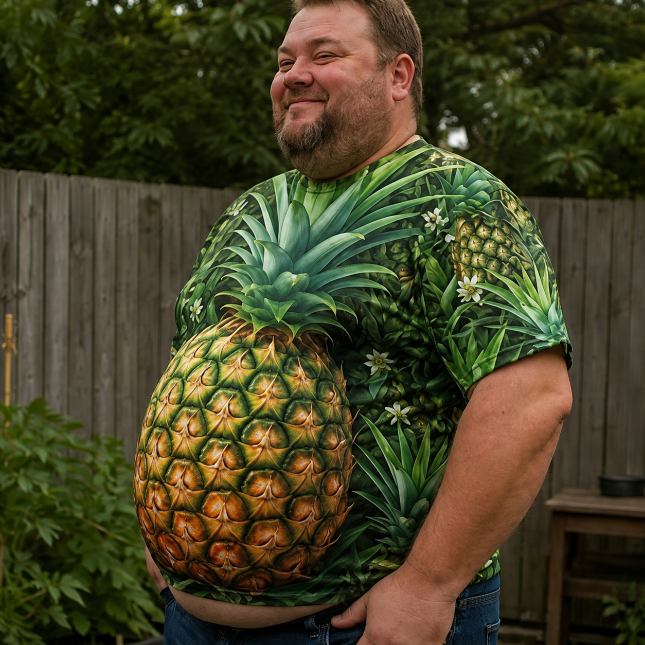 Funny 3D Fruit Belly Graphic T-Shirt - Big & Tall 3D Illusion Summer Tee - 