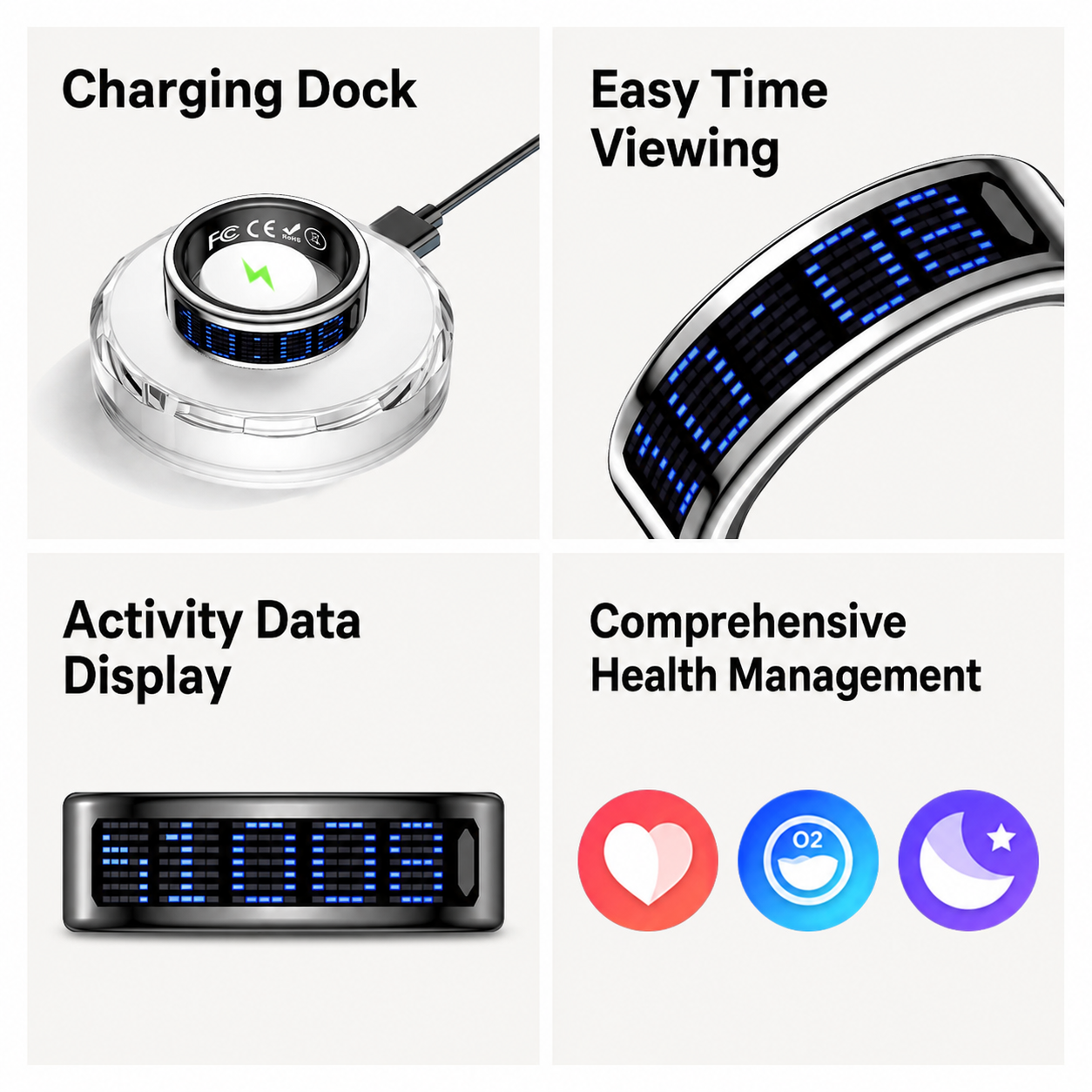 Smart Ring with LED Display – Health & Fitness Tracker with Heart Rate, SpO2, Step Counter & Call Alerts