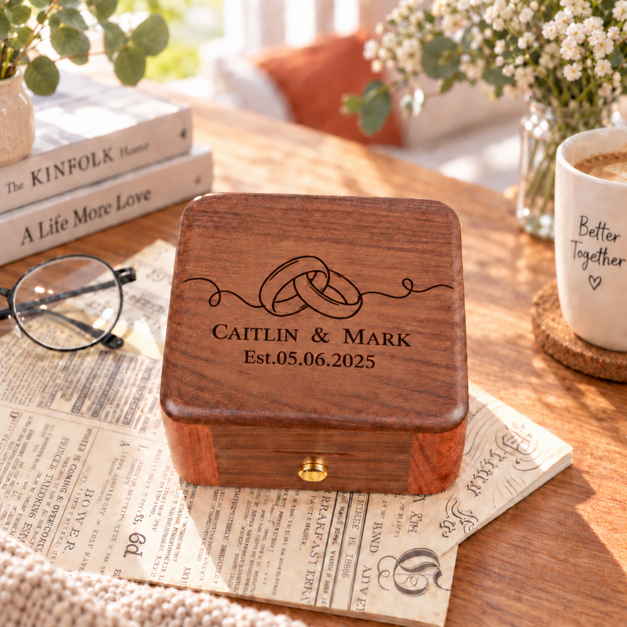 Personalized Wooden Record Player Music Box with Photo & Engraving - Perfect Anniversary & Wedding Gift for Couples - 