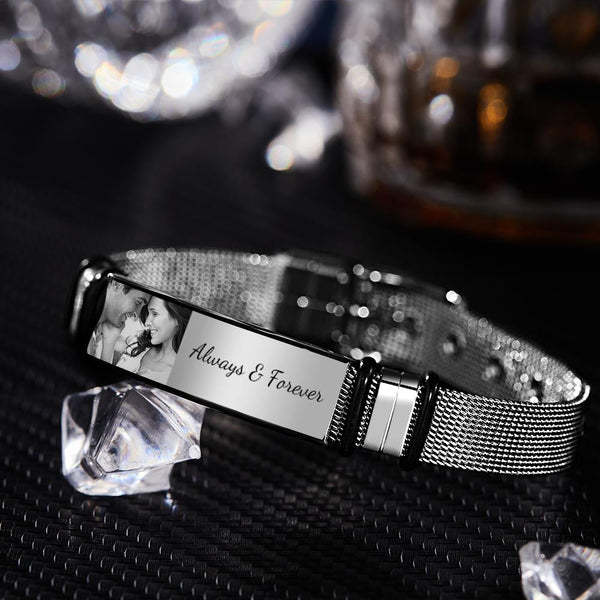 Gifts For Dad Custom Photo Engraved Bracelet Stainless Steel Personalized Gifts for Him - 