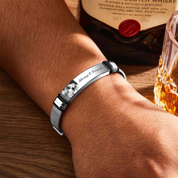 Gifts For Dad Custom Photo Engraved Bracelet Stainless Steel Personalized Gifts for Him - 