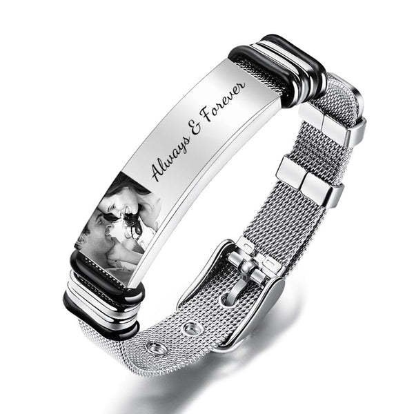 Gifts For Dad Custom Photo Engraved Bracelet Stainless Steel Personalized Gifts for Him - 