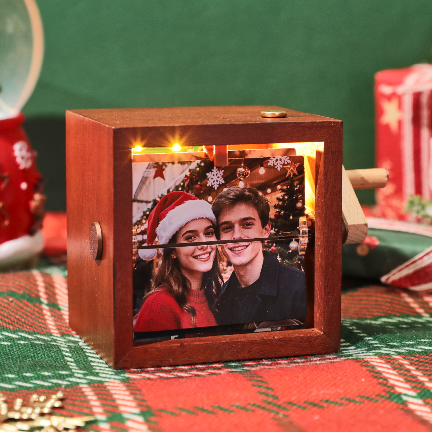 Custom Photo Flipbook Frame Animation Machine Mechanical Hand-cranked Flipbook Box Photo Album with Light Black Walnut Christmas Gifts - 