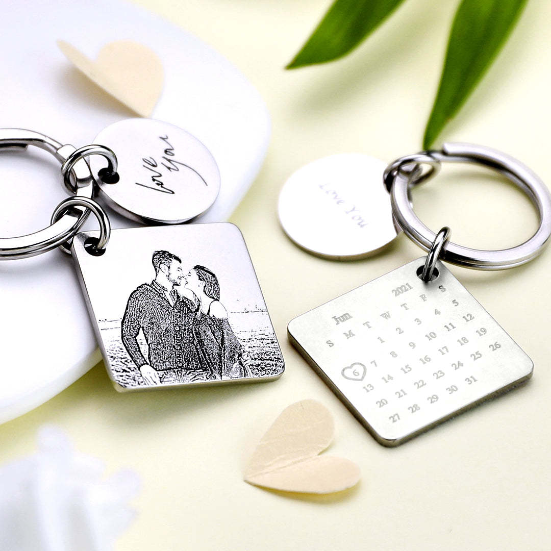 Custom Photo Engraved Calendar Keychain | Best Gift For Mom