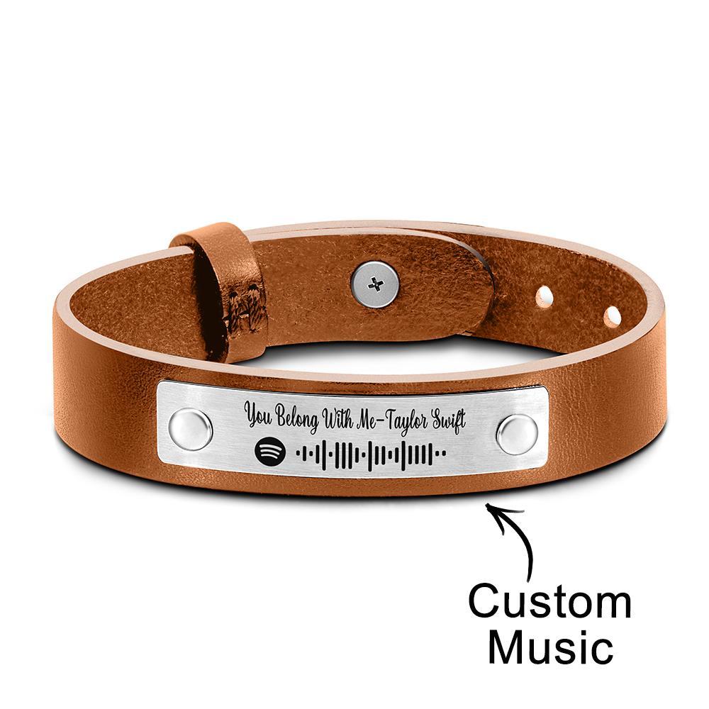 Custom Soundwaves Bracelet Leather Creative Music Gifts - 