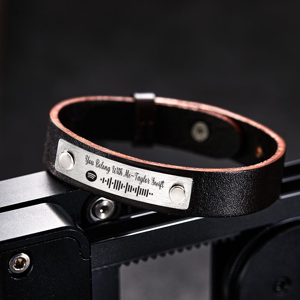 Custom Soundwaves Bracelet Leather Creative Music Gifts - 