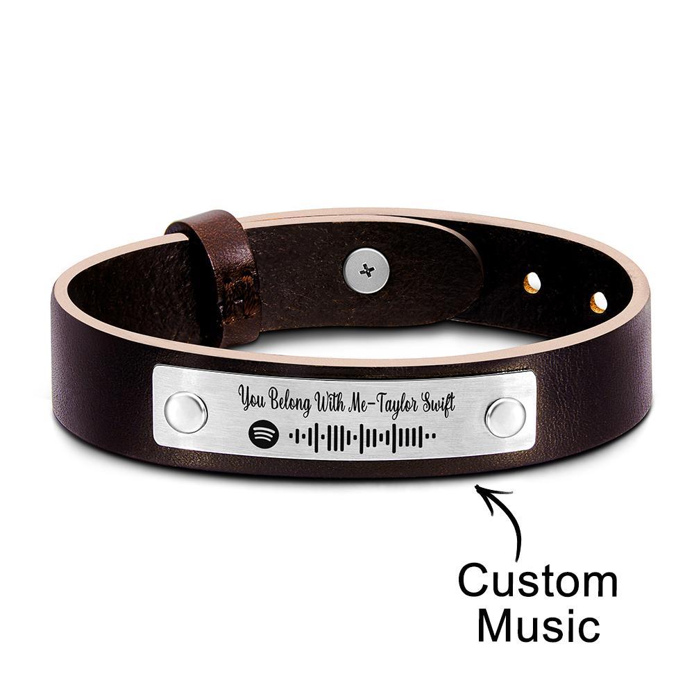 Custom Soundwaves Bracelet Leather Creative Music Gifts - 