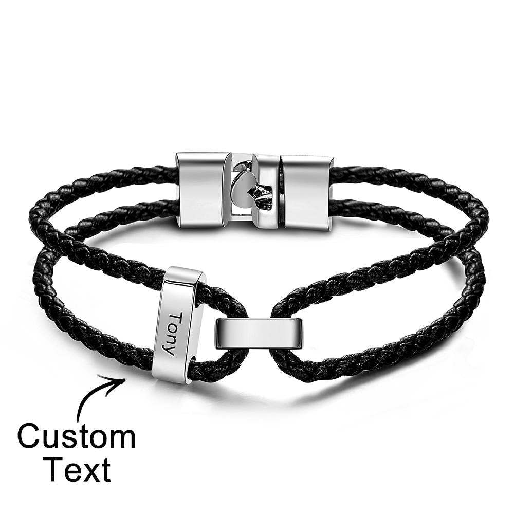 Engraved Beads Leather Bracelet Custom Letter Name Bracelet Father's Day Gift - 