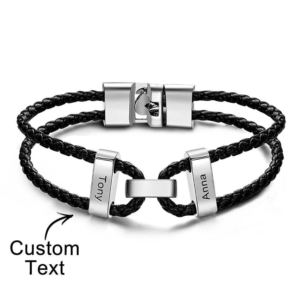Engraved Beads Leather Bracelet Custom Letter Name Bracelet Father's Day Gift - 