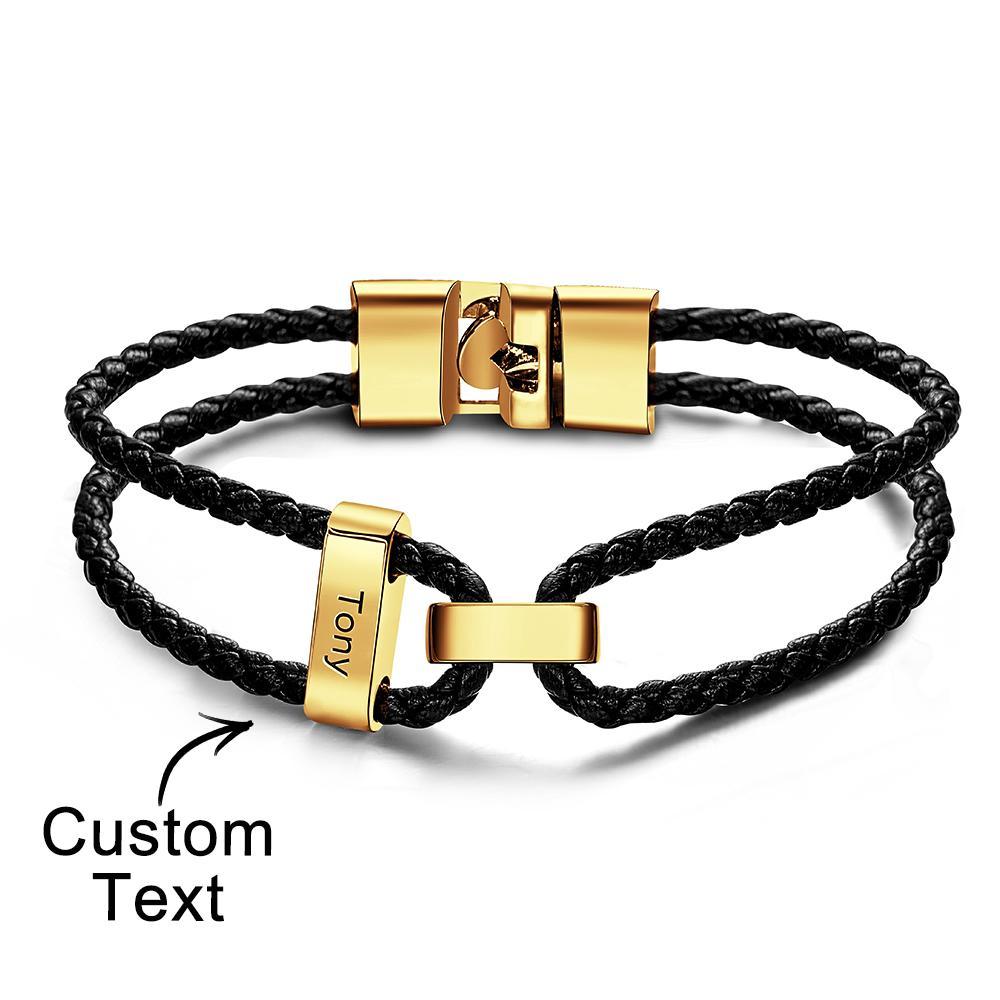 Engraved Beads Leather Bracelet Custom Letter Name Bracelet Father's Day Gift - 