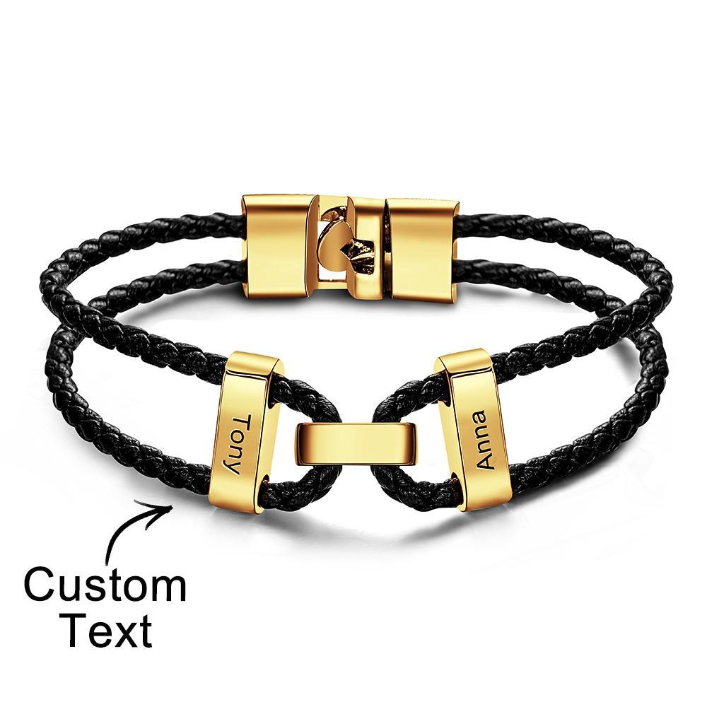 Engraved Beads Leather Bracelet Custom Letter Name Bracelet Father's Day Gift - 