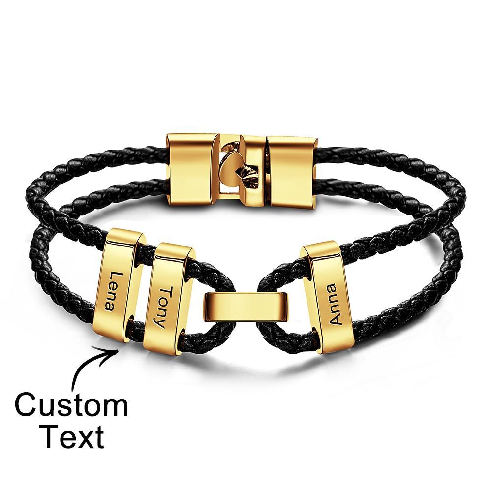 Engraved Beads Leather Bracelet Custom Letter Name Bracelet Father's Day Gift - 