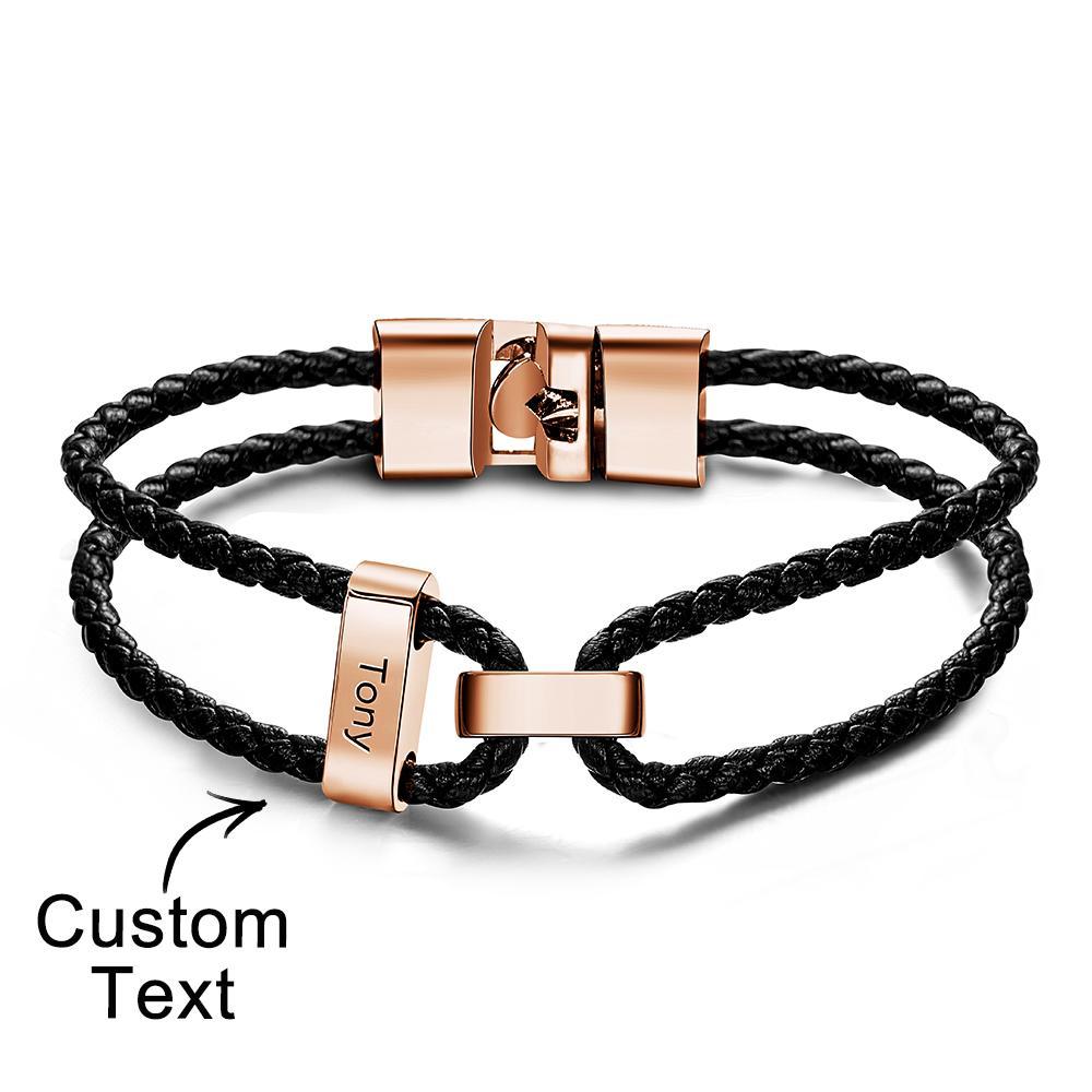 Engraved Beads Leather Bracelet Custom Letter Name Bracelet Father's Day Gift - 